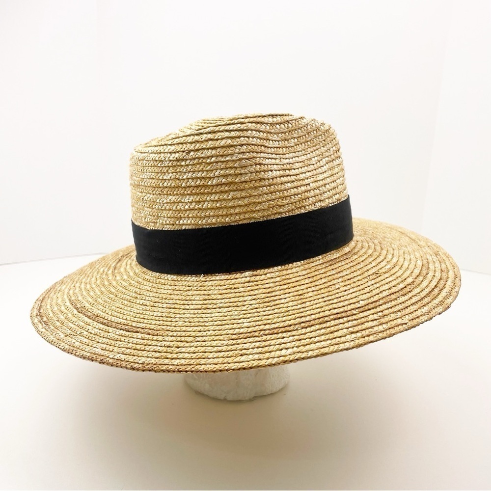 Brixton Joanna Wide Brim Straw Hat Honey Black Medium Summer Sun Fedora Boho - Picture 8 of 10